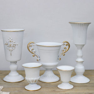 Rustic White Iron Art Metal Flower Vase Home Living Room Dining Table Wedding Banquet Decoration Piece Tabletop Ornament