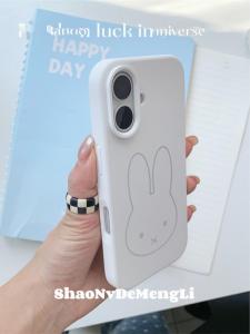 Pure Color Liquid Silicone Phone Case for 16promax 13 New 15pro Womens 12 Girls Miffy Rabbit Korean Sweet Full Cover plus Soft Shell