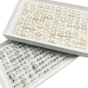 30pcs/Lot Jewelry Factory New Mix Style And Size Finger Rings For Women Silver Gold Color Pearl Snake Flower Ring Party Decorate