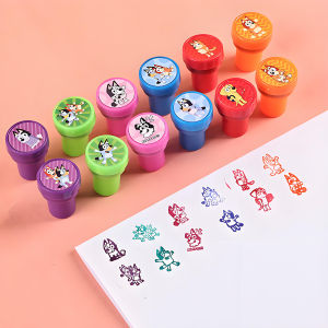 12 Pcs/Set Bluey Bingo Seal Toys Muffin Lucky Socks Anime Figure Printing Flip Cover Cartoon Stamp Gift For Children
