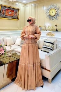 REALPICT COD PREMIUM DRESS SHOPIA FREE FASMINA BY SITI ASOPUROH BAHAN  FULL SHIMMER MIX BRUKAT IMPORT  LD 110 PB 140 TERBARU TERMURAH BEST SELLER TANGAN PERTAMA KONVEKSI / PRINTING / MOTIF PREMIUM GAMIS MUSLIM GAMIS PESTA