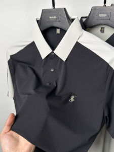 Summer Mens Casual Loose Splice Simple Shirt High-End Trend Color Block Versatile Short Sleeve Shirt Polyester Fiber Youth Wear