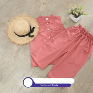 5-12 Years Children Girls Clothes Set Sleeveless T-Shirt +Cropped Short Pants Summer Fashion Outfit