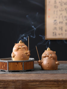 Creative Ceramic Cat Figurine Incense Burner Home Office Desktop Indoor Incense Stick Holder Sandalwood Path Decoration