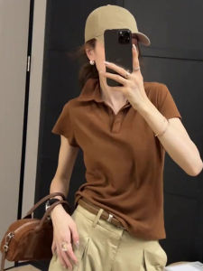 Retro Style Brown Polo Collar T-Shirts