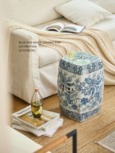 Vintage Blue and White Ceramic Stool for Decor and Seating