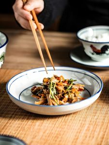 Retro Ceramic Dishware Deep round Dinner Plate Commercial Restaurant Use Cooking Dish Home Kitchen Utility Dishwasher Safe