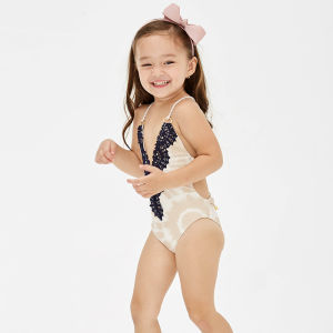 ชู่ว่ายน้ำสำหรับเด็ก ชู่ว่ายน้ำน่ารัก สำหรับ เด็กหญิง ชู่ว่ายน้ำวันพีชลูกไม้ เปิดหลัง สำหรับ วันหยุดพักผ่อนริมทะเล