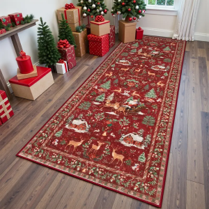 VIKAMA Vintage Christmas Rug Stain-Resistant & Non-Slip Bedroom Entrance & Bedside Mat Kitchen & Hallway Runner Home Decor