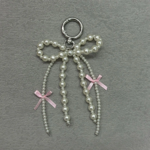 Korean Style Butterfly Knot Pearl Mobile Phone Lanyard Universal Car Key Card Holder Portable Anti-Loss Fashion Accessory