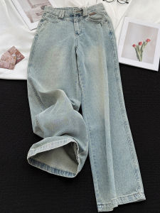MANMI | Quần Jeans Rửa Mòn Phong Cách Retro Đơn Giản Cao Bụng Thon Gọn