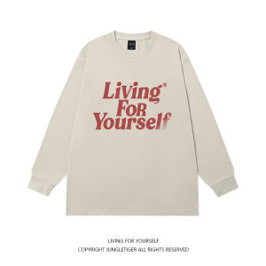 Pure Cotton Long Sleeve T-Shirt Mens Spring Autumn Casual Loose Fit Printed Letter Jungle Tiger Fashion Trend Base Shirt