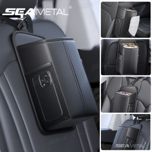 SEAMETAL Car Seat Storage Bag PU Leather Hanging Auto Seat Organizer Tissue Bag Water Cup Holder Mesh Storage Pocket
