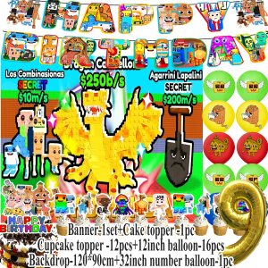 Game-Steal a Brainrot Theme Kids Birthday Party Supplies Decoration Balloon Cake Topper Banner Background Baby Shower Props Gift