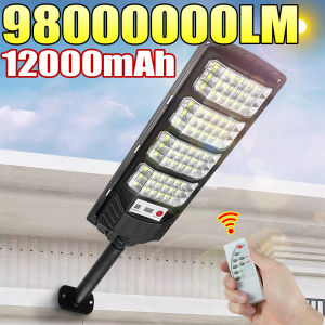 ไฟโซลาร์ LED 98000000LM สำหรับภายนอกอาคาร พร้อมเซ็นเซอร์ตรวจจับความเคลื่อนไหว 12000mAh โคมไฟโซลาร์สำหรับสวน ถนน ผนัง