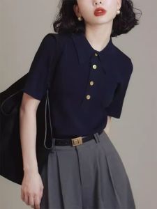 GEBOFU | Ice Silk Thin Slimming Stylish Polo Knit T-shirt
