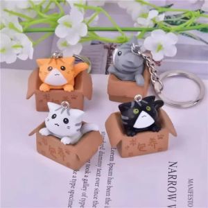 1pcs Cute Cartoon Cat Keychain Lucky Cardboard Box Cat Toy Keychain Pet Pendant Backpack Accessories CoupleGift