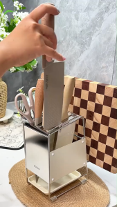 Kệ cắm dao đũa Inox ECOCO để bàn thế hệ mới Giá đựng dao đũa thớt nhà bếp đa năng kèm khay hứng nước cao cấp