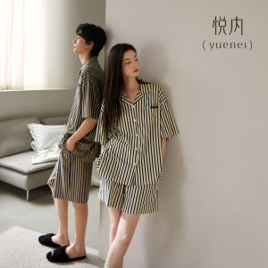 yuenei | Couples Cotton Pajamas Summer Short Sleeve Shorts Casual Wearable Outdoors Womens Style Comfortable Breathable Home Clothes