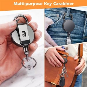Metal Card Key Ring Clip Retractable Pull Key Ring Chain Reel Extendable Belt Reel ID Lanyard Name Tag Card Badge Holder
