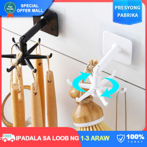 【Space Saver】Creative Wall-mounted 6 In 1 Hooks 360° Rotatable Kitchen Utensil Wall Hanger Hook Self Adhesive No Drilling Top/Side-hanging Home Bathroom Closet Cabinet Organizer Holder