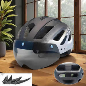 PJT Bike Helmet With Sun Goggle Visor Men Bicycle Helmet Sunglasses Road MTB Cycling Helmet Goggle E-bike Sports Bike Helmet