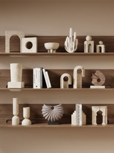 Elegant Vintage Artistic Cave Stone Decorative Ornaments Living Room Minimalist Style Niche Open Shelf Unique Desktop Decor