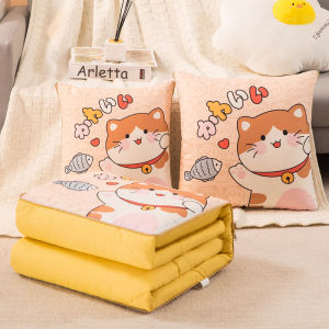 Two-In-One Foldable Pillow Quilt Office Nap Air Conditioner Cover Car Multi-Functional Polyester Fiber Square Cartoon Pillow