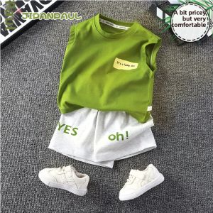 JIFANPAUL | Summer Cool Sleeveless Cotton Vest Casual Childrens Two-piece Set