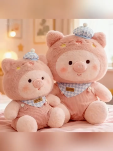 gấᴜ Bông Heo Hồng Đeo Yếm Hồng Mũ Xanh Caro Happyday Thú Nhồi Bông Heo Mũ Lông Má Sao Quàng Khăn Caro Lông Thú Cao Cấp