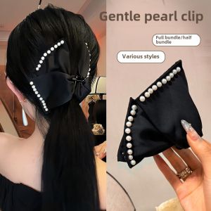 Audrey Hepburn Style Hair Claw Womens New 2025 High-End Half-Up Hair Clip Pearl Back of Head Hair Accessory Fashionable Hairpin