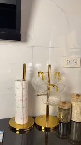 Locaupin Kitchen Stainless Rack Cup Tissue Holder Stand Vertical Roll Paper Towel Organizer Coffee Mug Kitchen Storage