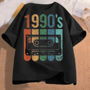 Sanrio | 90s Cassette T-shirt Rainbow Print Short Sleeved Hip-hop Nostalgic Music Enthusiast Top Suitable for Daily Wear and Parties