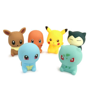 Takara Tomy | Pokemon Pikachu 6pcs Water Toys 5-6 CM Squeak & Float Bath Toy Anime Eevee Snorlax Charmander Squirtle Bulbasaur For Boys Girls