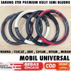 Cover Sarung Stir Premium Mobil Universal Kulit Hitam Merah Abu Cream Coklat