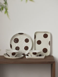 Bộ Bát Đĩa Sứ Vẽ Tay Đơn Giản Kiểu Nhật Bản Bát Cơm Gốm Thô Đĩa Rau Quả Sáng Tạo Dùng Trong Gia Đình Bát Tráng Men Dưới Nước