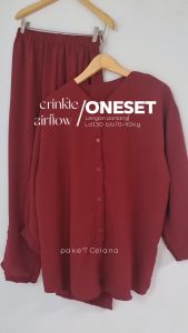 One set wanita crinkle airflow melar tebal lembut BB 80 - 90 kg LD 130 - 140 setelan jumbo kekinian
