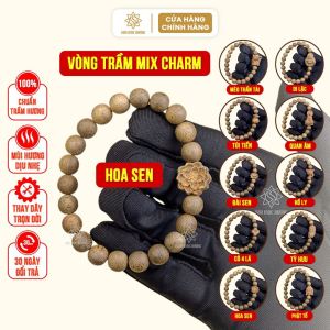 Vòng tay phong thủy tròn đơn mix charm trầm hương Sơn Mộc Hương đeo tay nam nữ mang ý nghĩa may mắn tài lộc