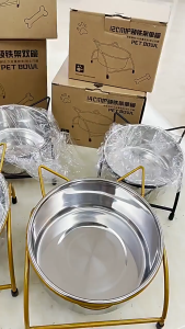 AP AIMAYAPET Pet Bowl Stainless Steel Double Bowl Elevated Cat Bowl Neck Protection Pet Feeder Bowls Mangkuk Kucing