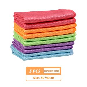 5Pcs Car Fish Scale Grid Wipe Glass Without Water Marks Cloth Thickened Kitchen Cleaning Towel Absorbing Wash Rag Maintenance