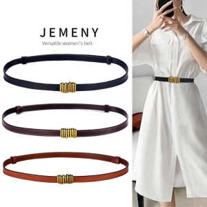 New 2025 Womens Fashionable Leather Belt Waist Cinching Versatile Dress Belt Black Simple Summer Waist Chain Decoration