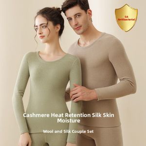 Womens Thermal Underwear Set Fleece Lined Wool Silk plus Size Warmth Generating Long Sleeve Thermal Wear Home Comfort Clothes