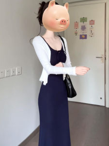 QINWEIYU | Váy dài bó sát màu xanh Pháp gợi cảm mùa hè 2025 Váy dài nữ tính gợi cảm Pure Desire Hot Girl Bộ đồ dài Váy