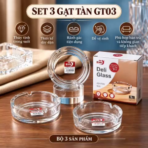 Bộ 3 Gạt Tàn Thủy Tinh Glass Astray GT03 Dáng Tròn Sang Trọng 3 Khe Tiện Dụng