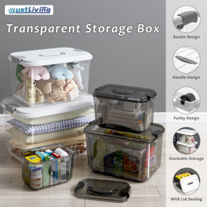 กล่องเก็บโปร่งใสมีล้อกล่องเก็บสินค้าอเนกประสงค์วางซ้อนกันได้ ของเล่นกล่องจัดเสื้อผ้าหนาขนาดใหญ่ กล่องใส่เสื้อผ้าพลาสติกขนมขบเคี้ยว