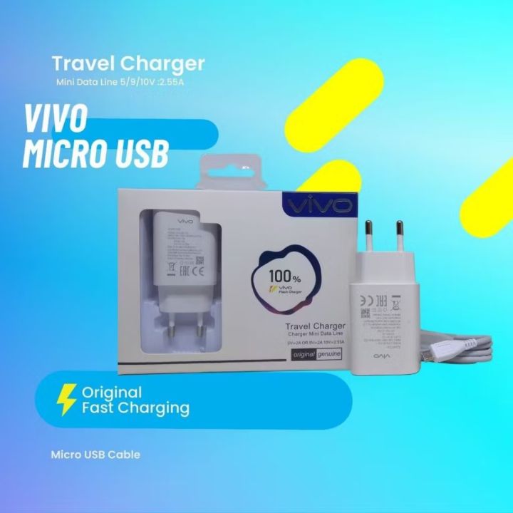ORIGINAL 100% Charger VIVO Fast Charging 2A-9V VIVO V5 V5s V5 Lite V5 Plus  VIVO V7 V7 Plus VIVO V9 Support Dual Engine Fast Charge Kabel Micro USB 