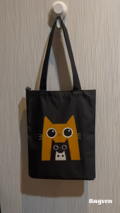 Bagven Tas Tote Bag Motif Cat Pakai Resleting l Kanvas