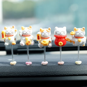 5pcs Car Ornaments Mini Dashboard Fortune Cat Shake Head Pendant DIY Decoration Accessories for Automobile Bedroom Office Desk