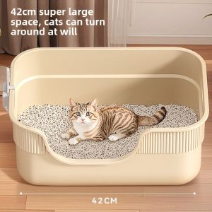 MONLEYTA | Extra Large Open-Top Cat Litter Box Anti-Splash Odor Control Cat Toilet Giant Sand Tray For Cats Pet Supplies Cat Litter Companion