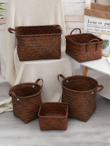 American Classy Weaved Storage Basket Laundry Basket Imitation Rattan Basket Dolly Tub Snack Toy Dirty Clothes Basket Internet Celebrity